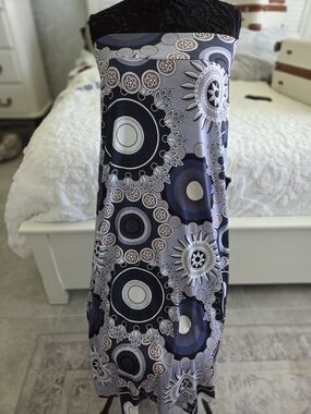 Strapless Navy and Gray Printed Maxi Skirt